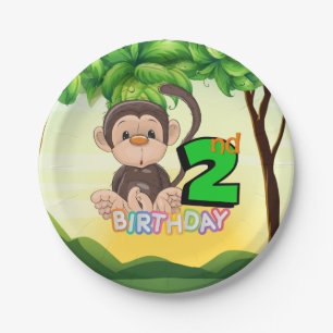 Assiettes En Carton 2ème Singe de fête d'anniversaire