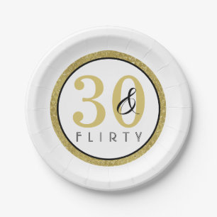 Assiettes En Carton 30 & Flirty Gold Black 30th Birthday Party