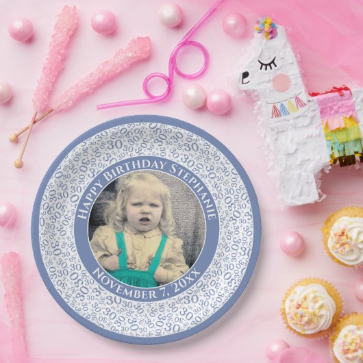Assiettes En Carton 30 Votre photo Numéro Aléatoire Motif Bleu/Blanc (Fête)