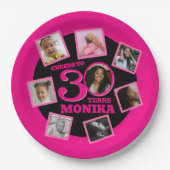 Assiettes En Carton 30e anniversaire 8 photo nom rose noir (Devant)