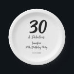 Assiettes En Carton 30e anniversaire ajouter nom date année noir<br><div class="desc">conception modifiable</div>