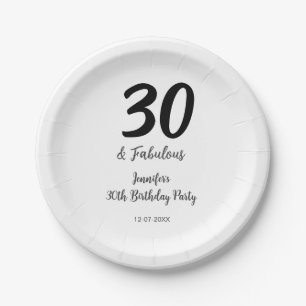 Assiettes En Carton 30e anniversaire ajouter nom date année noir