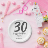Assiettes En Carton 30e anniversaire ajouter nom date année noir modèl (Fête)