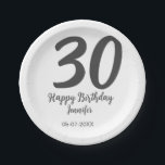 Assiettes En Carton 30e anniversaire ajouter nom date année noir modèl<br><div class="desc">conception modifiable</div>