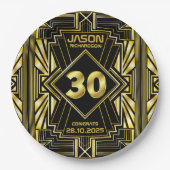 Assiettes En Carton 30e anniversaire Art Déco Gold Black Great Gatsby (Devant)