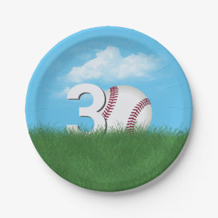 Assiettes En Carton 30e Anniversaire Baseball En Herbe Verte