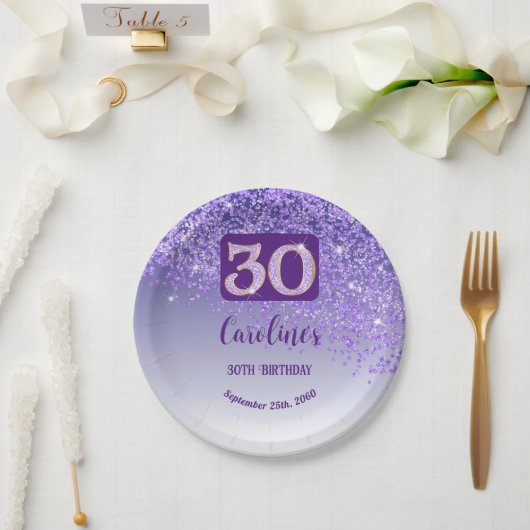 Assiettes En Carton 30e anniversaire Chic Falling Purple Parties scint (Mariage)