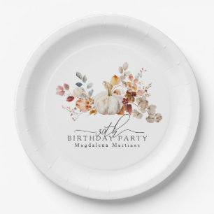 Assiettes En Carton 30e anniversaire Citrouille blanc automne fleurs s