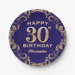 Assiettes En Carton 30e anniversaire de la Parties scintillant marine 