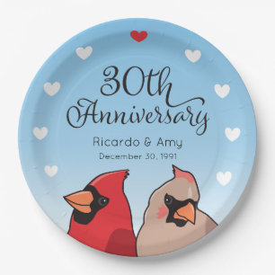 Assiettes En Carton 30e anniversaire du Mariage, paire d'oiseaux cardi