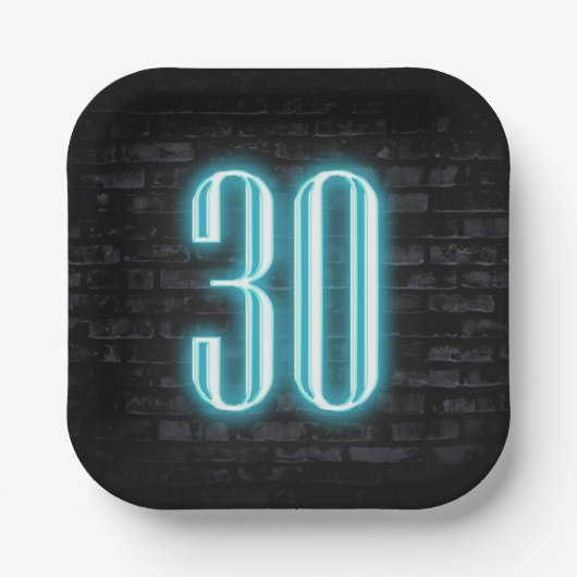 Assiettes En Carton 30e anniversaire fête néon Connexion en brique (Recto)
