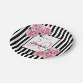 Assiettes En Carton 30e anniversaire florale rose noir rayures blanche (Angle)