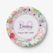 Assiettes En Carton 30e anniversaire floraux rose blanc nom (Devant)