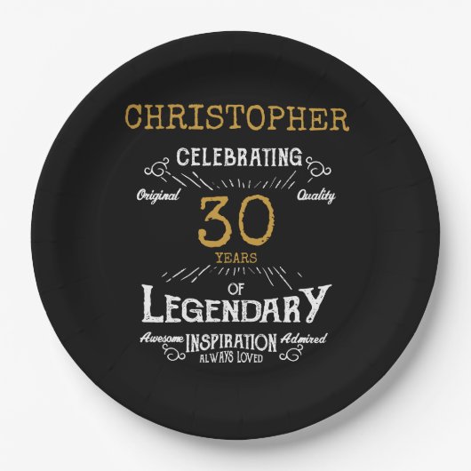Assiettes En Carton 30e anniversaire Légendaire Black Gold Retro (Devant)