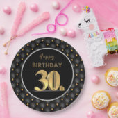 Assiettes En Carton 30e anniversaire Noir et Or (Fête)