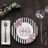 Assiettes En Carton 30e anniversaire noir rayures rose florales nom