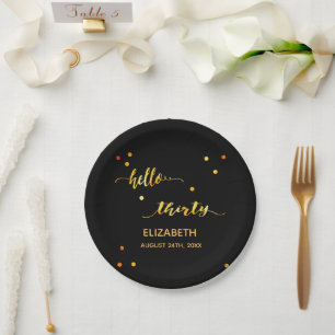 Assiettes En Carton 30e anniversaire or noir bonjour 30 nom du script