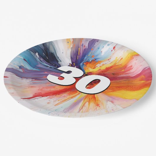 Assiettes En Carton 30e anniversaire Paint Blast (Angle)