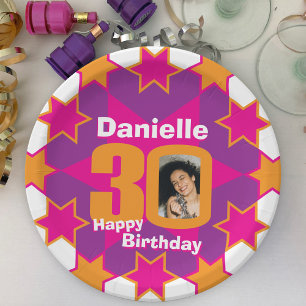 Assiettes En Carton 30e anniversaire photo nom rose étoile plaque papi