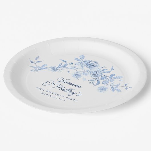 Assiettes En Carton 30e anniversaire Rose bleu Floral Custom (Angle)