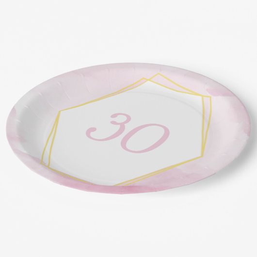Assiettes En Carton 30e anniversaire rose & or (Angle)