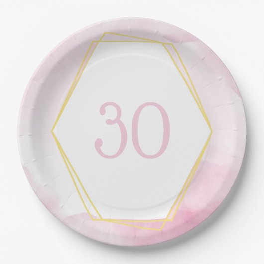 Assiettes En Carton 30e anniversaire rose & or (Devant)