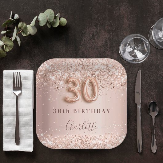 Assiettes En Carton 30e anniversaire rose or blush rose nom