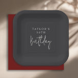 Assiettes En Carton 30e anniversaire Simple minimaliste noir plat<br><div class="desc">Un plat de 30e anniversaire simple pour célébrer cet événement marquant. La disposition minimaliste moderne associe un arrière - plan noir mat profond à une typographie ivoire-beige raffinée, avec une audacieuse sans-serif associée à un script manuscrit pour le mot "Anniversaire". Tout le texte peut être édité comme vous le souhaitez....</div>