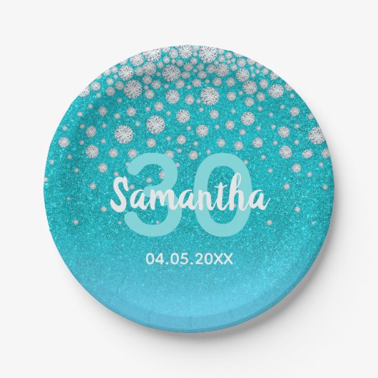 Assiettes En Carton 30e anniversaire turquoise bleu vert nom de partie (Devant)