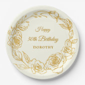Assiettes En Carton 30e fête d'anniversaire Luxe Gold Rose Floral Ivor (Devant)