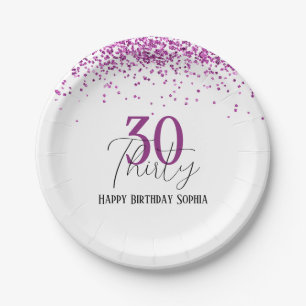 Assiettes En Carton 30ème Joyeux anniversaire Dark Pink Parties scinti