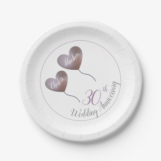 Assiettes En Carton 30ème ou tout autre Mariage Pearl Anniversaire ros (Devant)