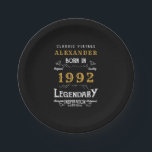 Assiettes En Carton 30th Birthday 1992 Ajouter le nom Legendary Black<br><div class="desc">Personnalisé ajouter votre nom plaque de papier d'anniversaire. Modifiez le nom et l'année avec le modèle fourni. Une merveilleuse plaque d'anniversaire noire personnalisée. Plus de cadeaux et de fournitures de fête disponibles avec le design "légendaire" dans le magasin.</div>