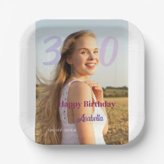 Assiettes En Carton 30th birthday add name date year PURPLE PINK BOLD