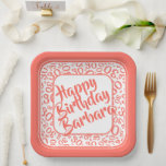 Assiettes En Carton 30th Birthday Party Numéro Motif Coral/blanc<br><div class="desc">Il est facile d'ajouter votre texte au centre avec les modèles de texte. Ce design numérique a un motif de nombres aléatoires coralliens et blancs avec le numéro de jalon 30 répété dans des tailles et angles variés pour une impression tout-en-un. Il y a un carré blanc au centre pour...</div>