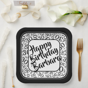 Assiettes En Carton 30th Birthday Party Numéro Motif noir/blanc