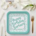 Assiettes En Carton 30th Birthday Party Numéro Motif Turquoise/blanc<br><div class="desc">Il est facile d'ajouter votre texte au centre avec les modèles de texte. Ce design numérique a un motif de nombre aléatoire turquoise et blanc avec le numéro de jalon 30 répété dans des tailles et angles variés pour une impression tout-en-haut. Il y a un carré blanc au centre pour...</div>