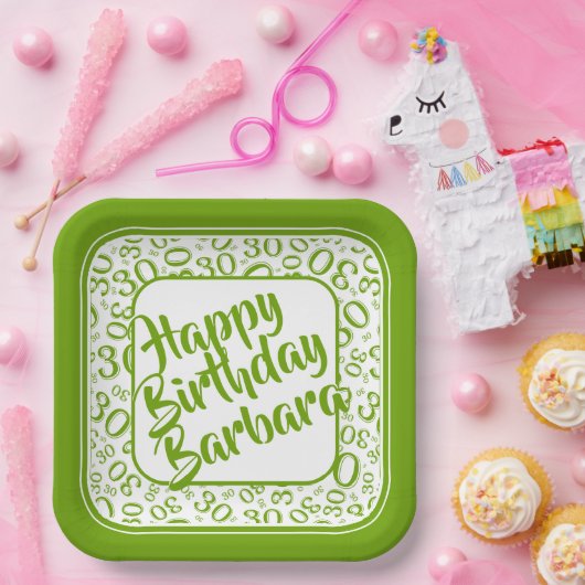 Assiettes En Carton 30th Birthday Party Numéro Motif Vert/blanc (Fête)