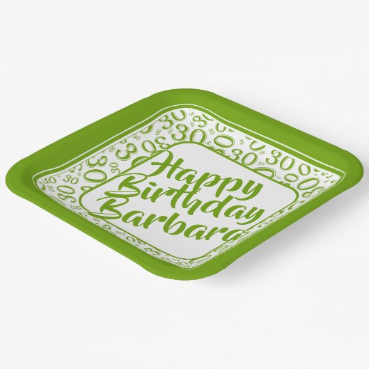 Assiettes En Carton 30th Birthday Party Numéro Motif Vert/blanc (Angulaire)