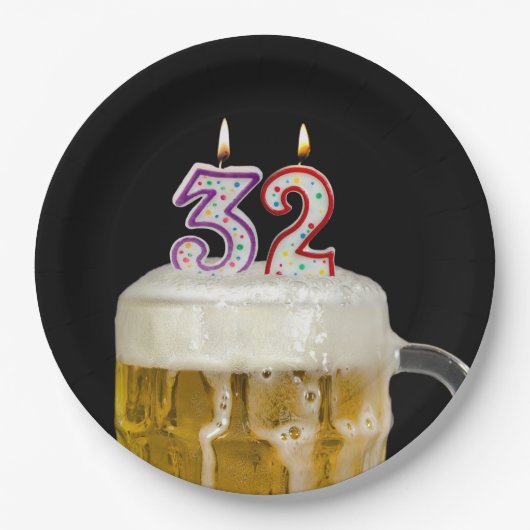 Assiettes En Carton 32e anniversaire Bière sur plaque de papier noir (Devant)