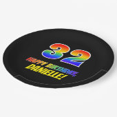 Assiettes En Carton 32e anniversaire : Bold, amusant, simple, arc-en-c (Angle)