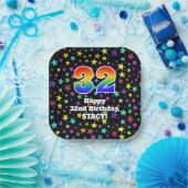 Assiettes En Carton 32e anniversaire : Fun Stars Motif et Rainbow "32" (Fête)