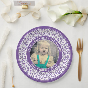 Assiettes En Carton 35 Votre photo Numéro Aléatoire Motif Violet/Blanc
