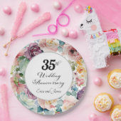 Assiettes En Carton 35e anniversaire de Mariage Élégant script floral (Fête)