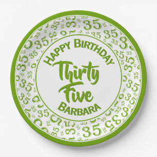 Assiettes En Carton 35e anniversaire Numéro de fête Motif Vert/Blanc