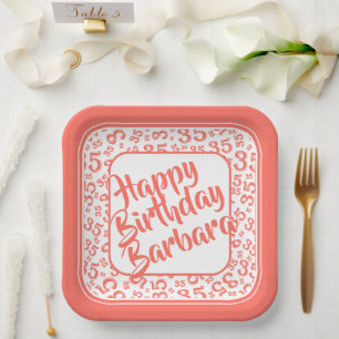 Assiettes En Carton 35e Motif du numéro aléatoire Coral/Blanc
