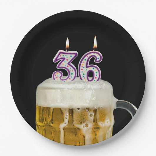 Assiettes En Carton 36e Anniversaire Bière en noir (Devant)