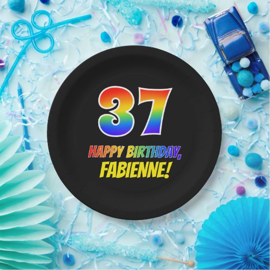 Assiettes En Carton 37e anniversaire : Bold, amusant, simple, arc-en-c (Fête)