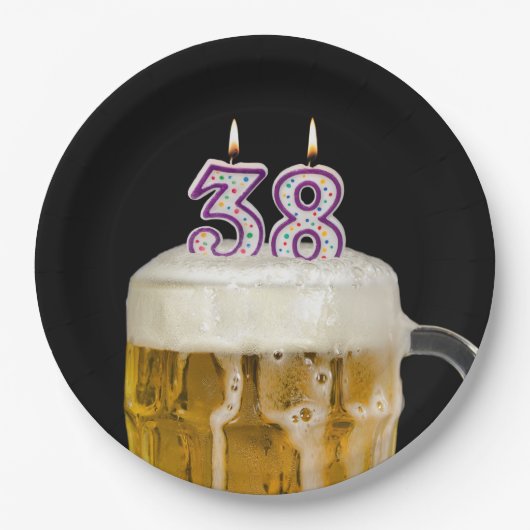 Assiettes En Carton 38e anniversaire Bière sur plaque de papier noir (Devant)