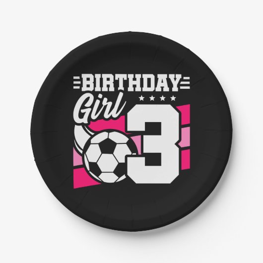 Assiettes En Carton 3 ans Football Party 3e anniversaire fille (Devant)